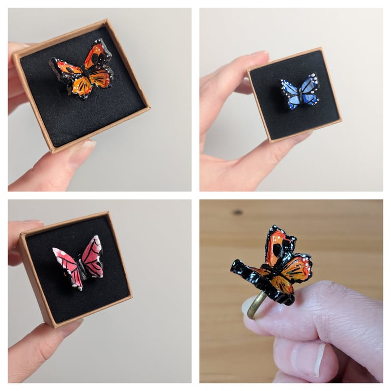 Clay Butterfly Adjustable Ring 