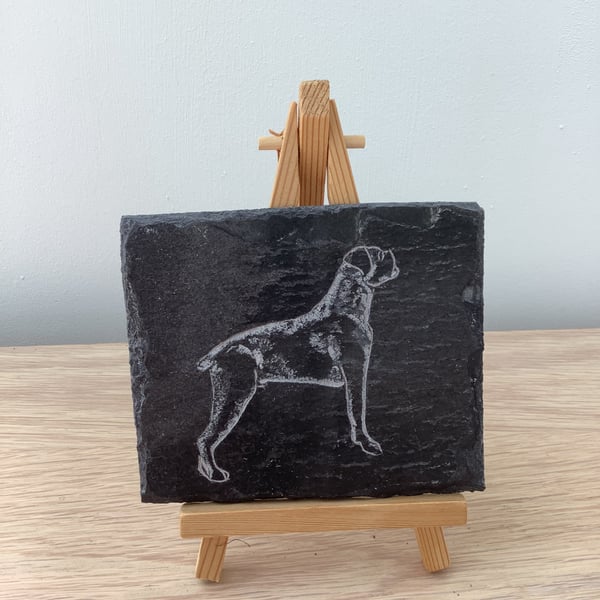 Boxer Dog standing - original art picture hand carved on slate