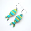 Fish earrings in blue and green 
