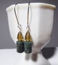 Sterling Silver Earrings Green Indian Agate Candle & Faceted Honey Quartz Flame