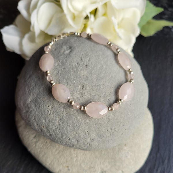 Rose Quartz and Sterling Silver Bracelet