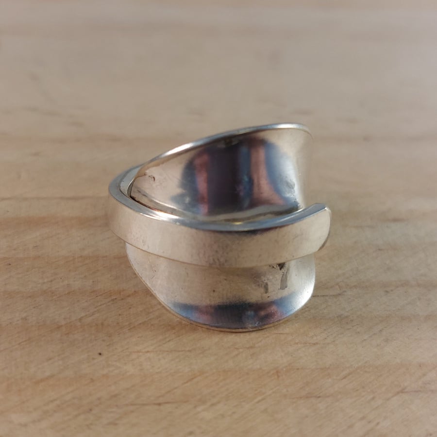 Upcycled Silver Plated Wrap Saddle Mustard Spoon Ring (SPR032601)