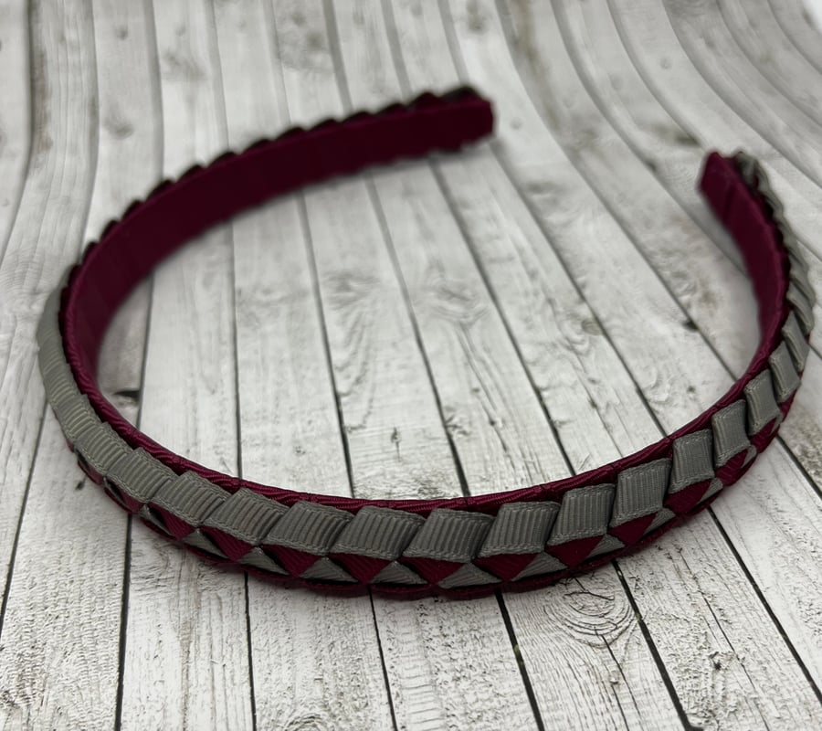School Wine and Grey Pleated Hairband