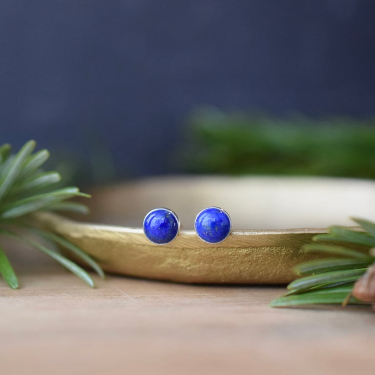 Lapis Lazuli Stud Earrings - Handmade Sterling Silver Studs