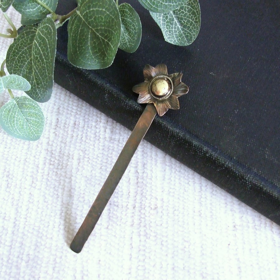 Bookmark, Copper Flower with Silver and Jasper Bookmark