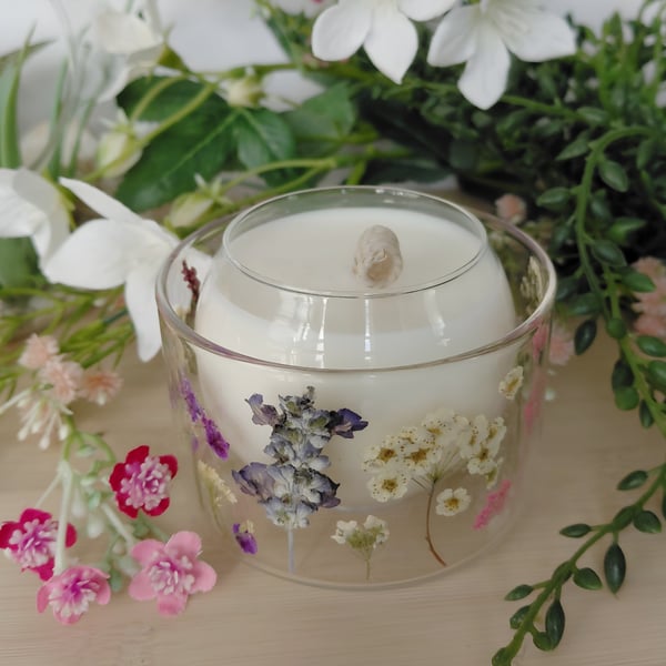 Pressed Flower Botanical Candle Scented Soy Wax Vegan Friendly Gift