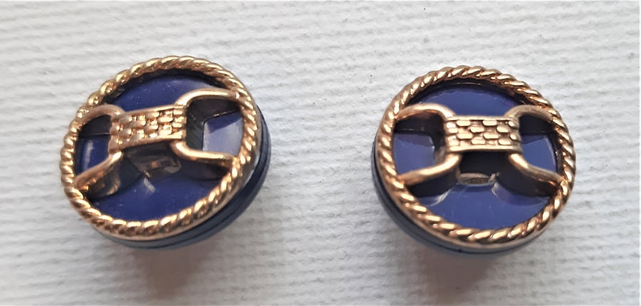 15mm Vintage gold and blue buttons