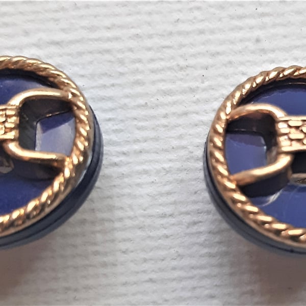 15mm Vintage gold and blue buttons