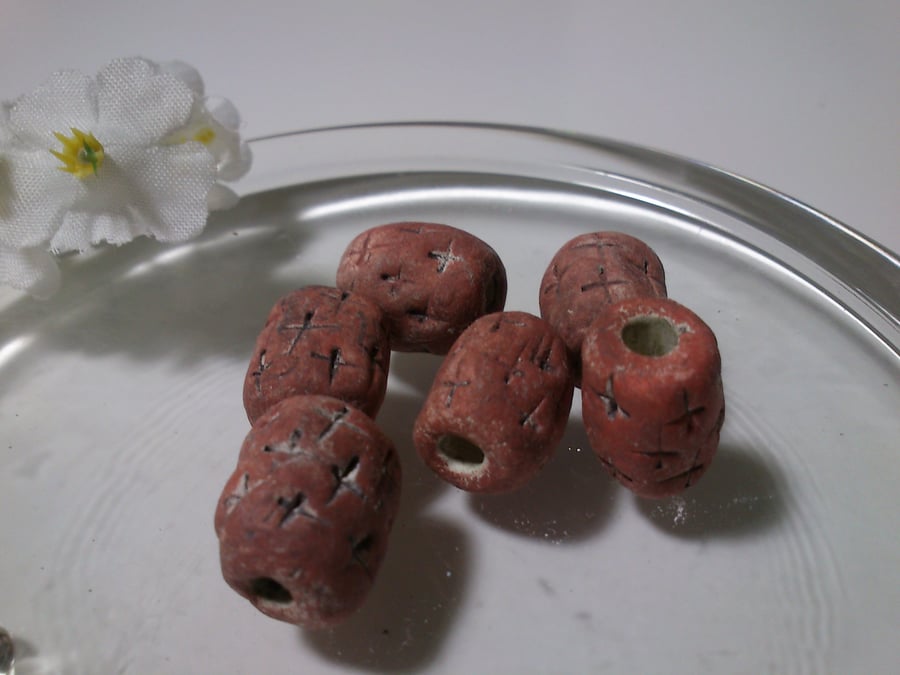 Rustic red ceramic stone beads