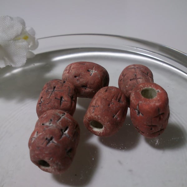 Rustic red ceramic stone beads