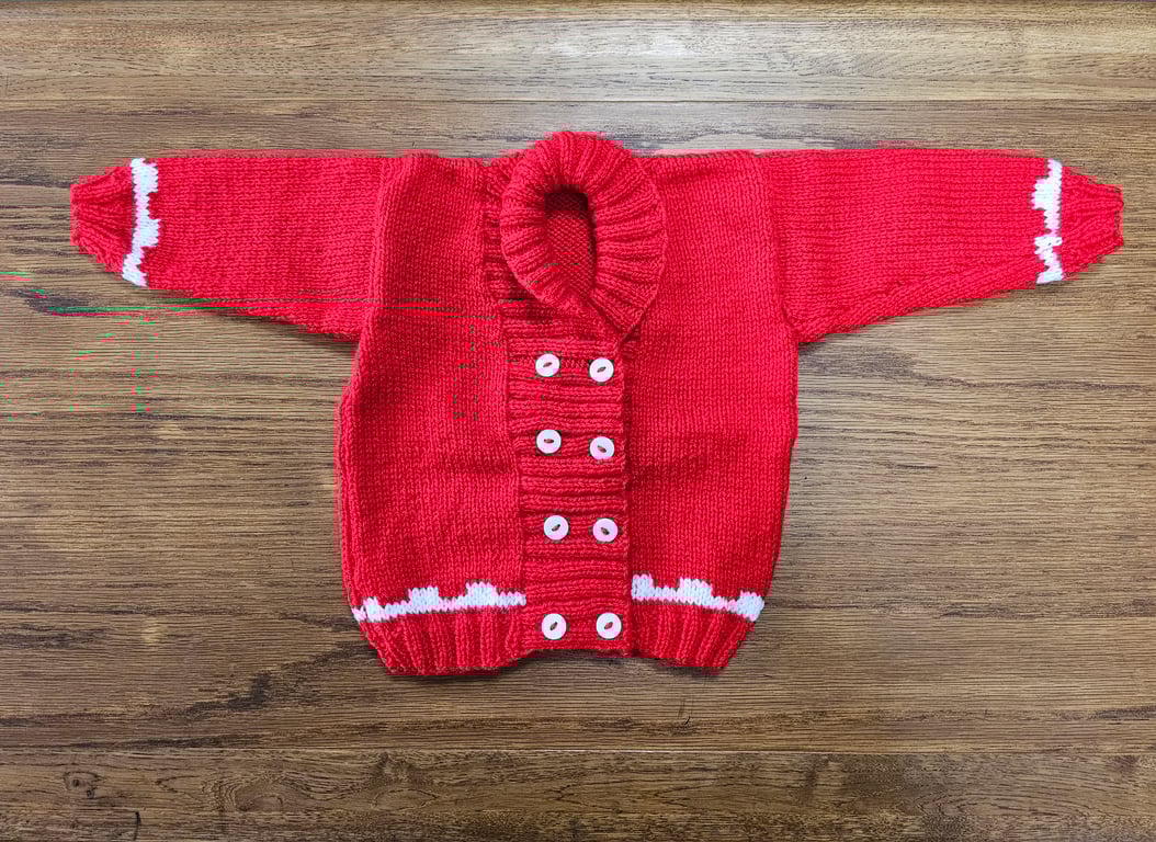 Diane's Red and White Shawl Neck Baby Cardigan (Age 2-3 years) 