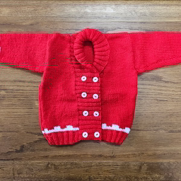 Diane's Red and White Shawl Neck Baby Cardigan (Age 2-3 years) 