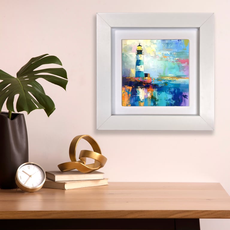 Dreamy Lighthouse Ceramic Tile Art - Impressionist Coastal Wall Art - Home Decor