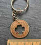 Upcycled half penny coin keyring or bag charm with 4 leaf clover cut-out - Image 5