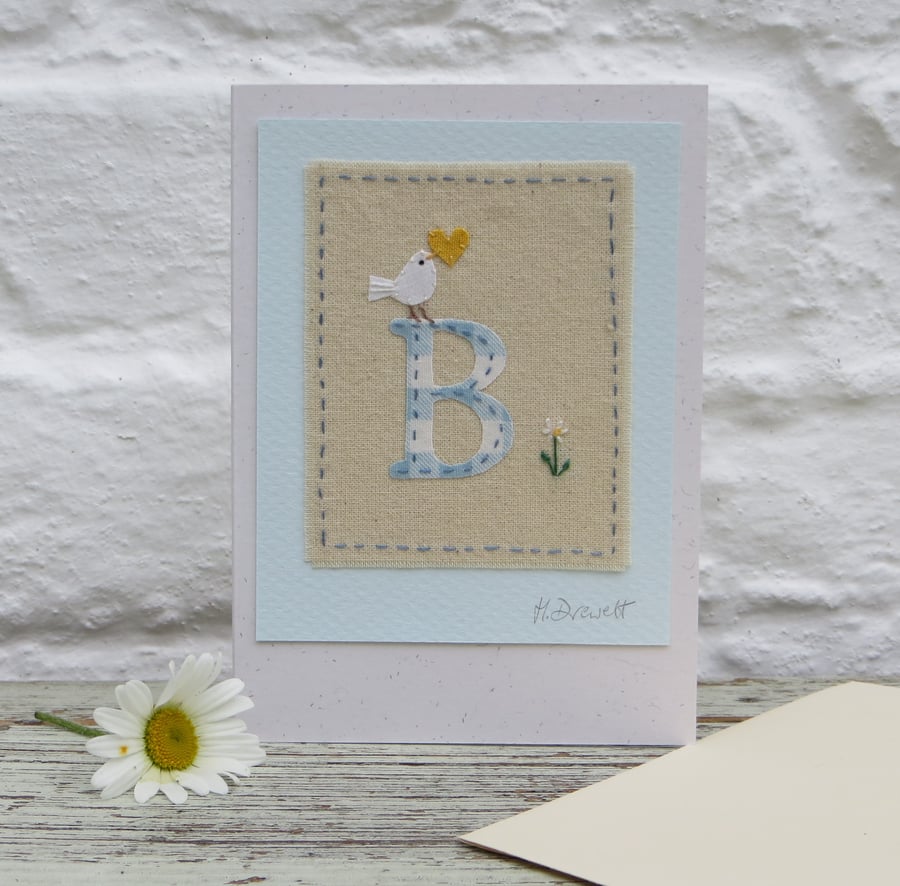 Sweet little hand-stitched letter B New Baby, Christening or first birthday.....