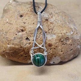 Celtic knot Malachite pendant. Wire wrapped necklace