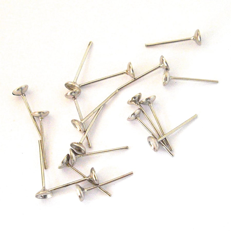 20 x Rhodium Plated Cup Stud Earring Findings 4 mm (10 pairs)