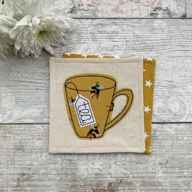 Bee mug coaster, gift for a bee and tea lover