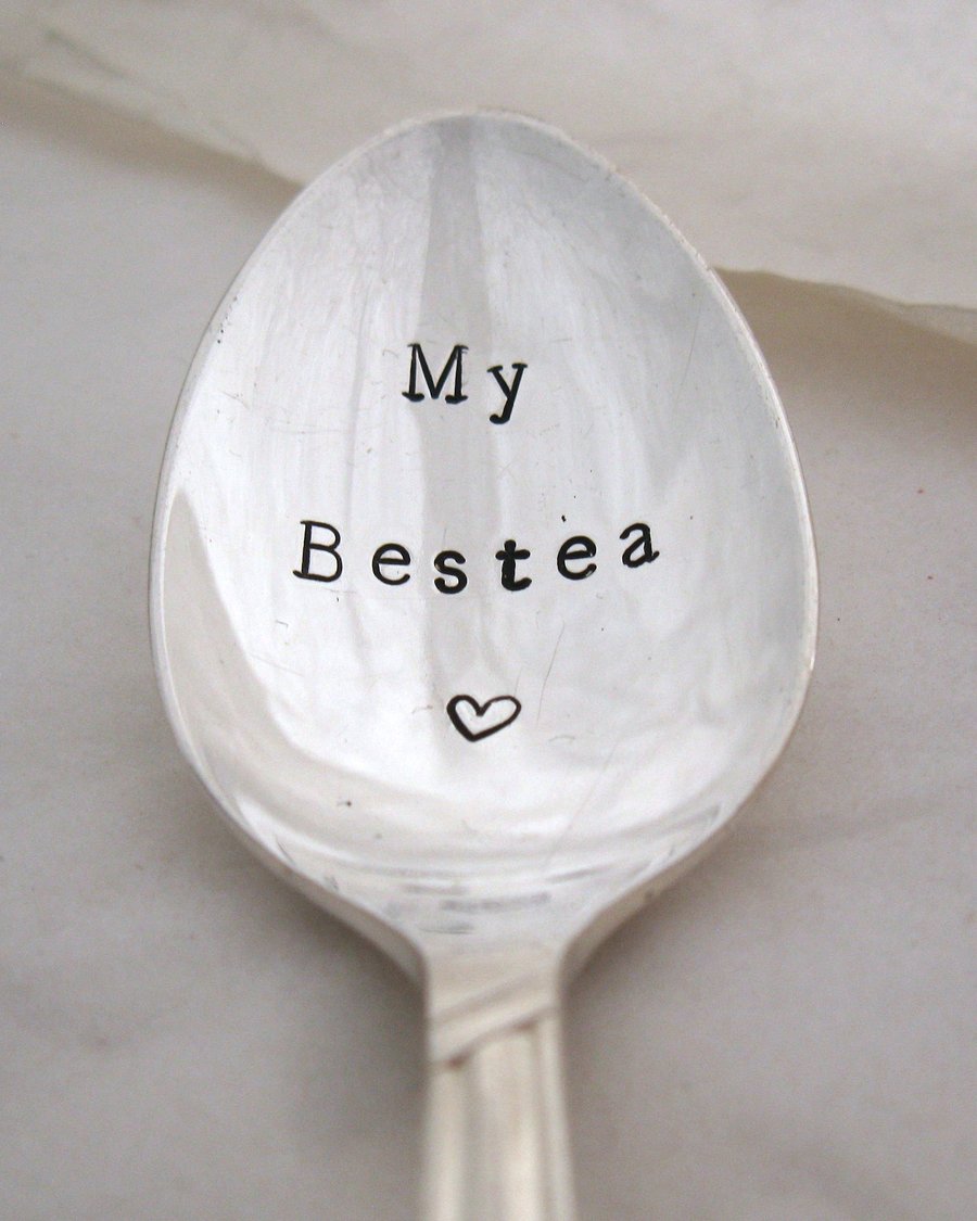 My Bestea, Hand Stamped Teaspoon, Handstamped Vintage Tea Spoon