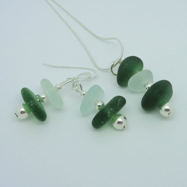 Sterling silver & sea glass penadnat with earrings 