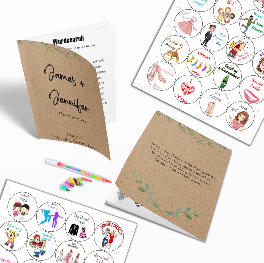 Wedding Activity Pack Book Favour for Kids Children Personalised A5 Size WEB244