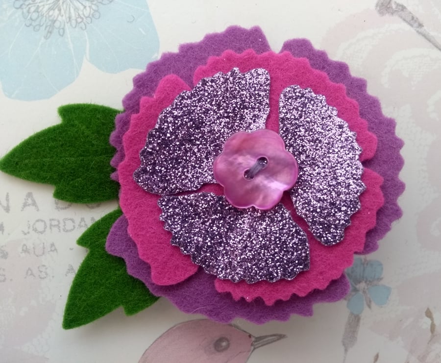 Purple and pink poppy pin, poppy corsage, lapel flower