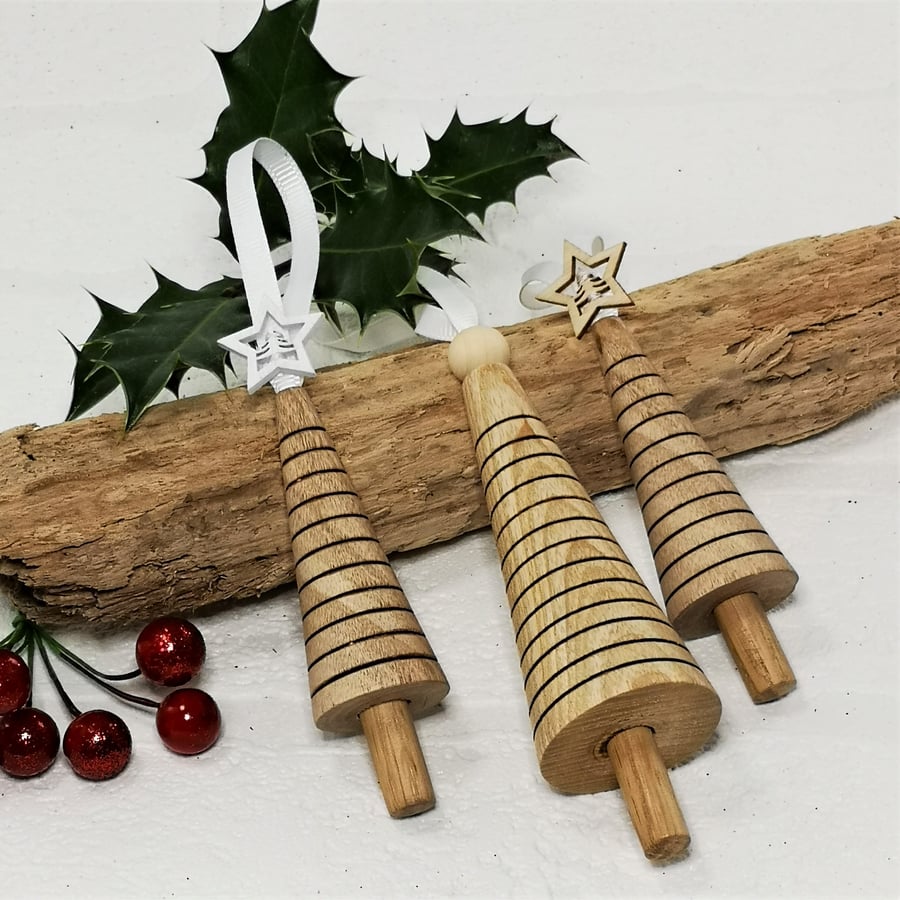 Woodturned Christmas Tree hanging decoration ( Set of 3)