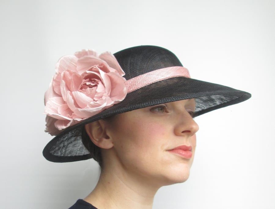 Ladies Formal Wedding Hat - Race Hat, Black Hat, Dusky Pink Womens Hat