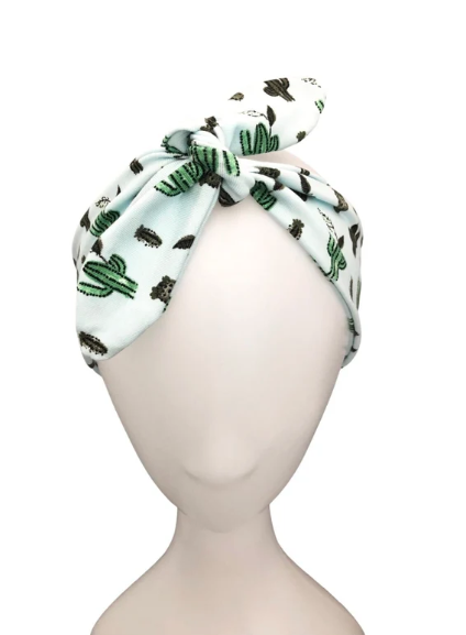 Cactus Knot Up Headband, Summer Tie Up Headband, Mint Hair Tie Women