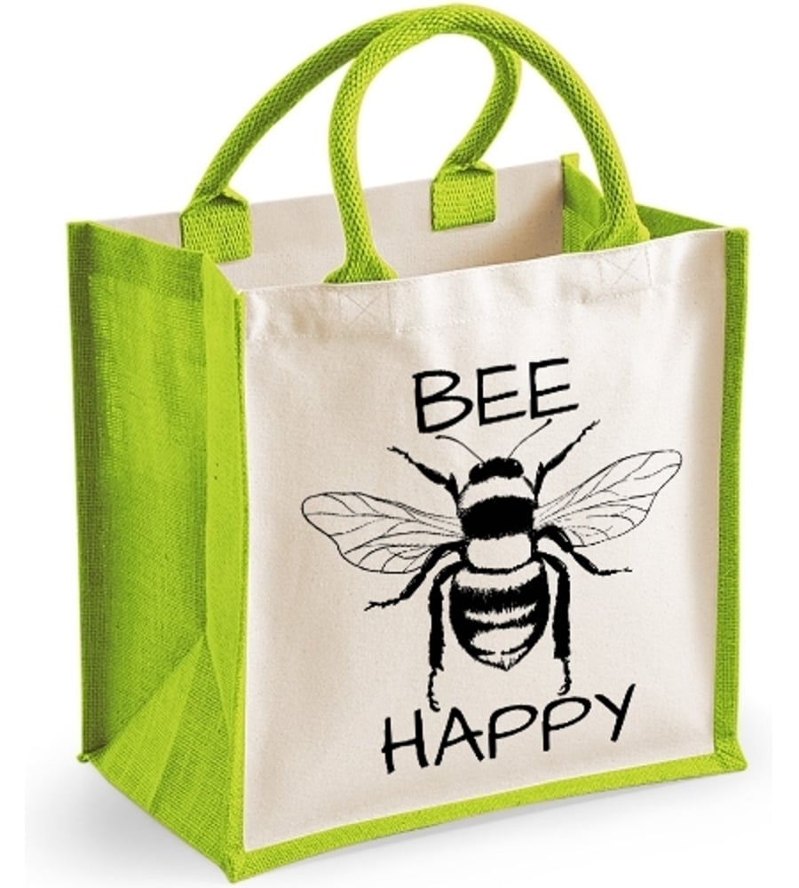 Cute Bee Midi Jute Bag -  BEE Happy