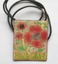 large oblong pendant on thong - poppies - Image 3