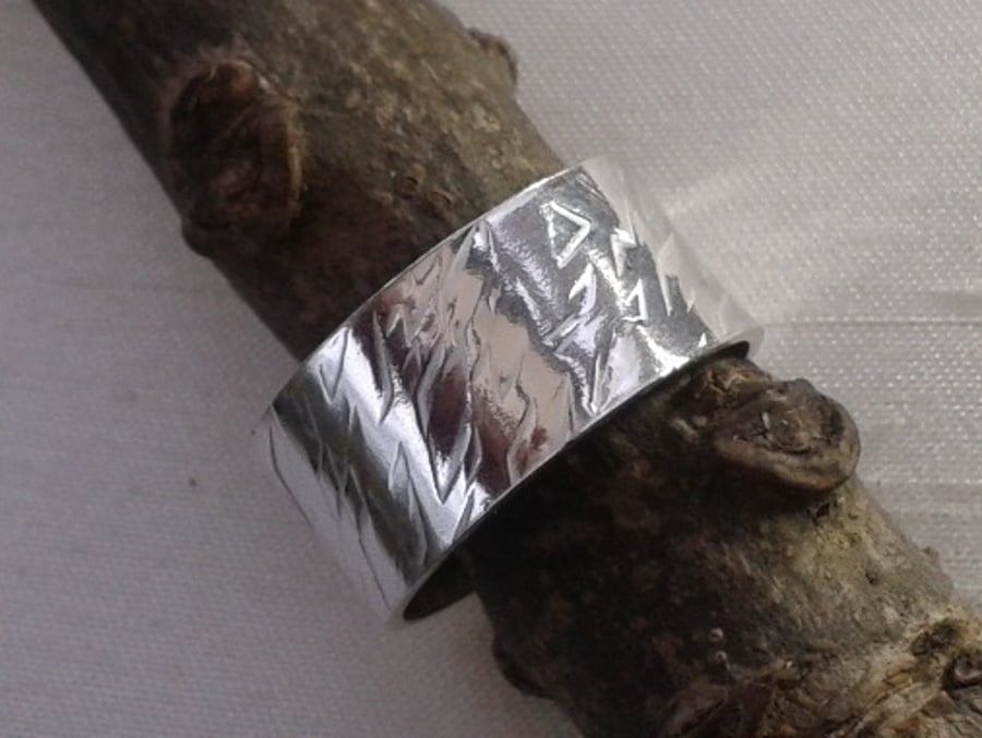 Sterling Silver Ring, Wide, Hammer-textured, size N