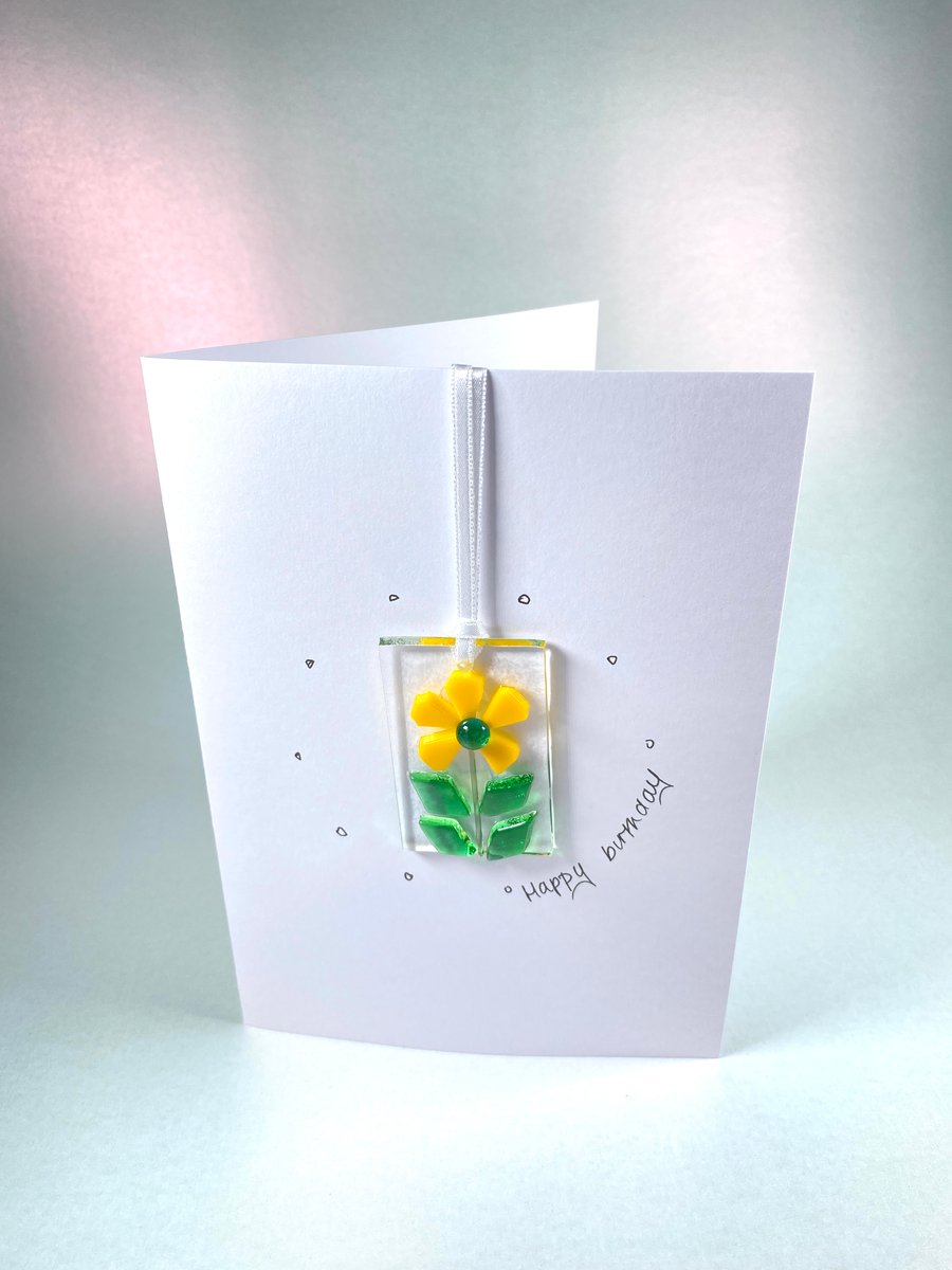 Happy birthday  card- fused glass keepsake card