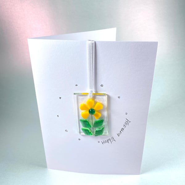 Happy birthday  card- fused glass keepsake card