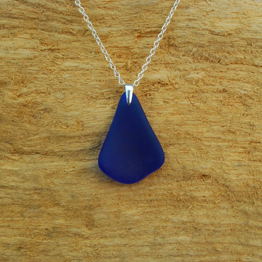 Blue beach glass pendant 