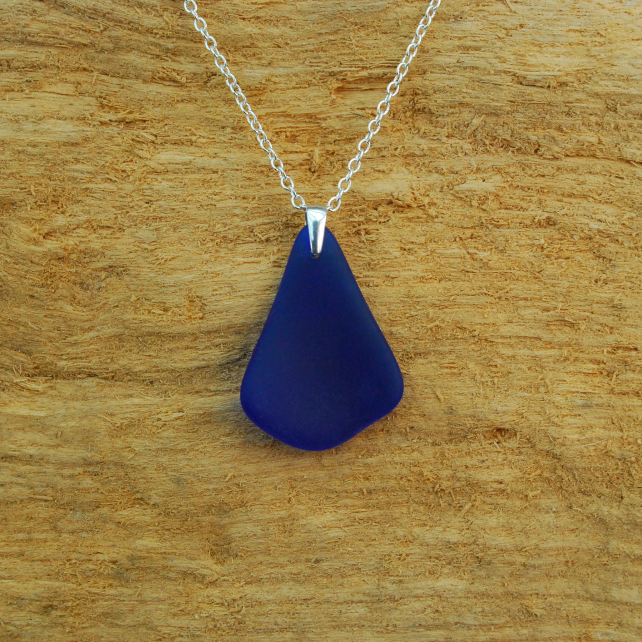 Blue beach glass pendant 