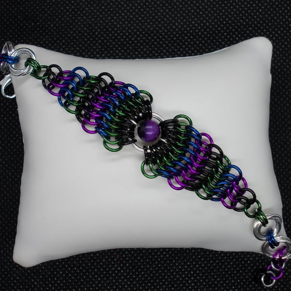 Peacock feather chainmaille bracelet