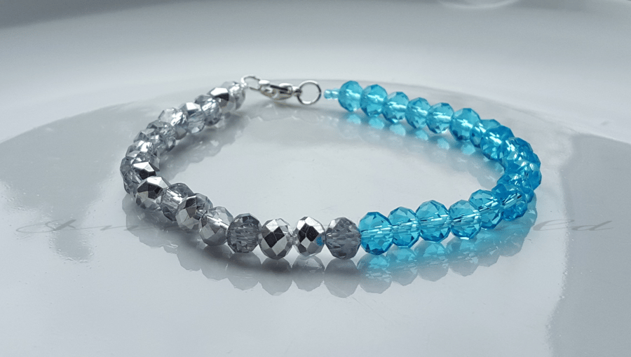 Bracelet Blue And Silver Crystal Gemstone Faceted Bead Bracelet