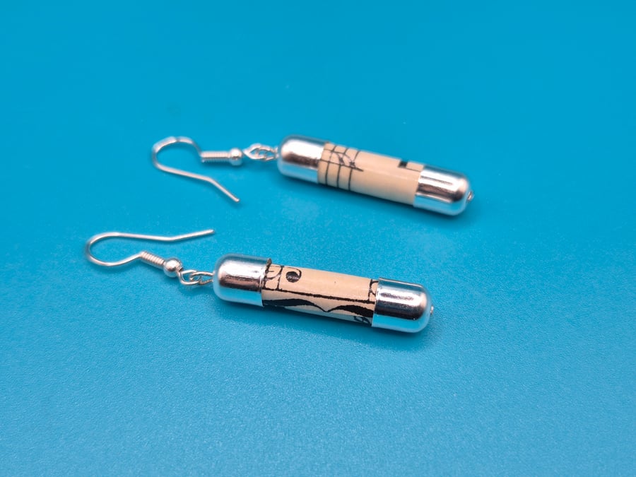 Vintage music notes cylindrical paper beaded earrings 