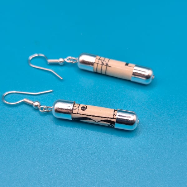Vintage music notes cylindrical paper beaded earrings 