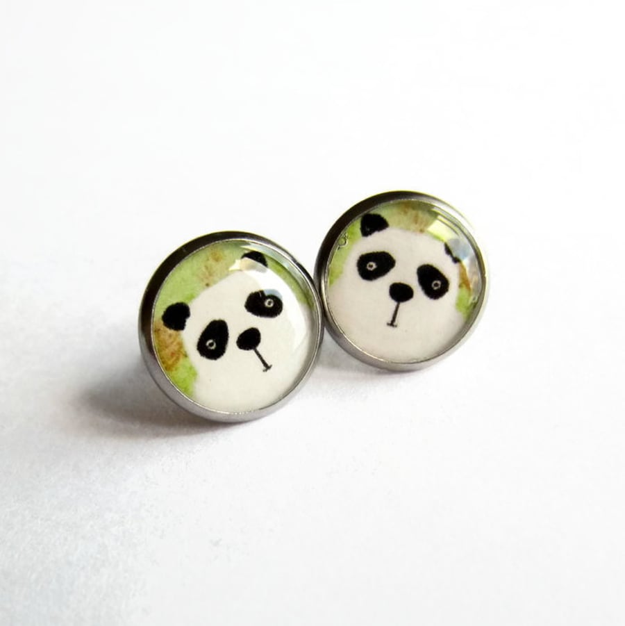 Cute Panda Resin Stud Earrings - Surgical Steel... - Folksy