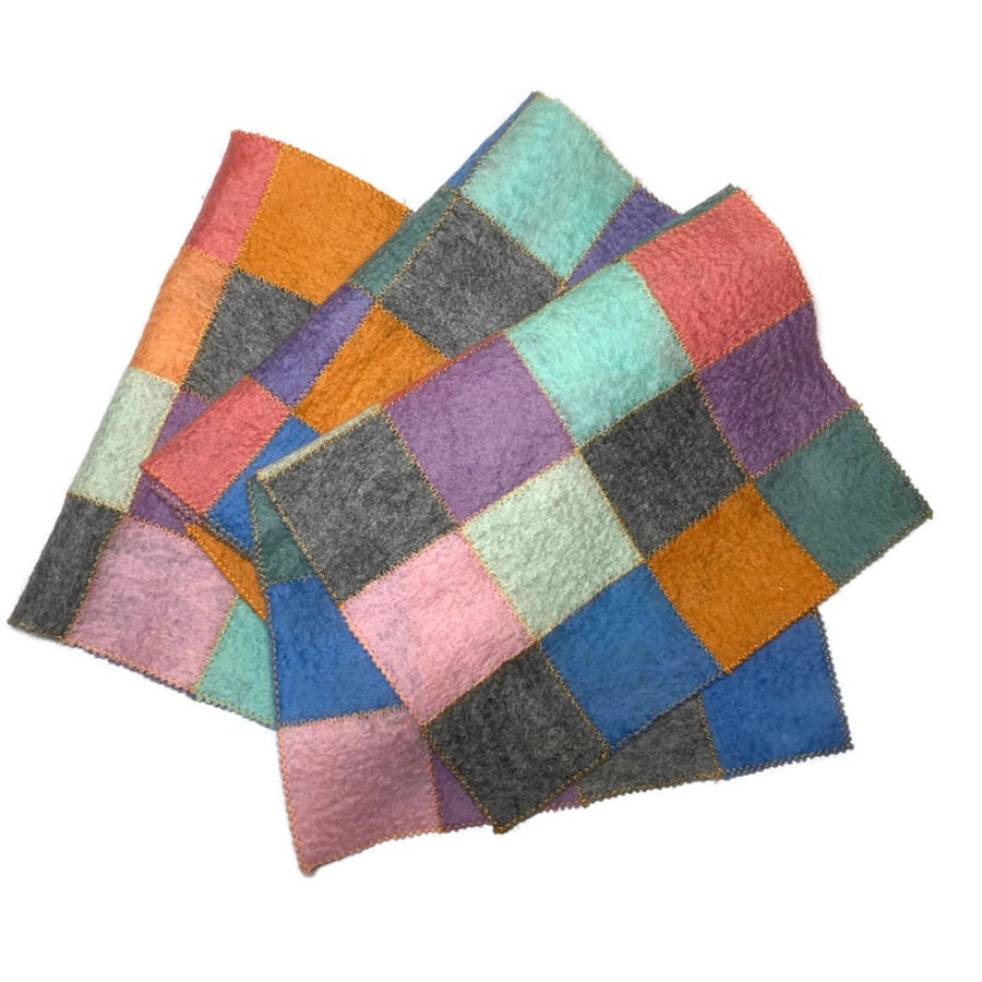 Felted patchwork merino wool scarf in pastel shades