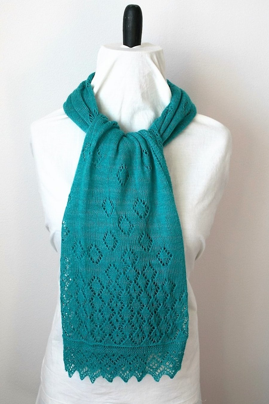 Hand Knitted Turquoise Merino Wool Scarf