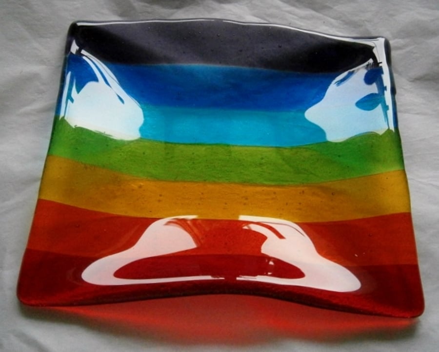 Fused glass Rainbow coloured decorative dish
