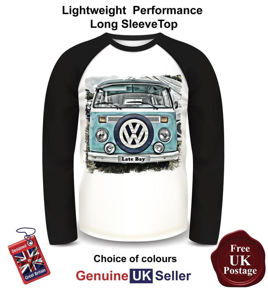 Late Bay VW, Late Bay Mens Long Sleeve T Shirt, Blue Late Bay Mens Top