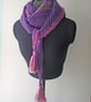 Asymmetrical Scarf, Wrap, Shawl, Purple, Pink, Green, Handspun Knitted, Merino  - Image 5