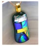 Patchwork Dichroic Glass Pendant 180 gold plated chain - Image 3