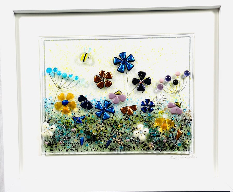 Stunning dichroic  fused glass meadow picture