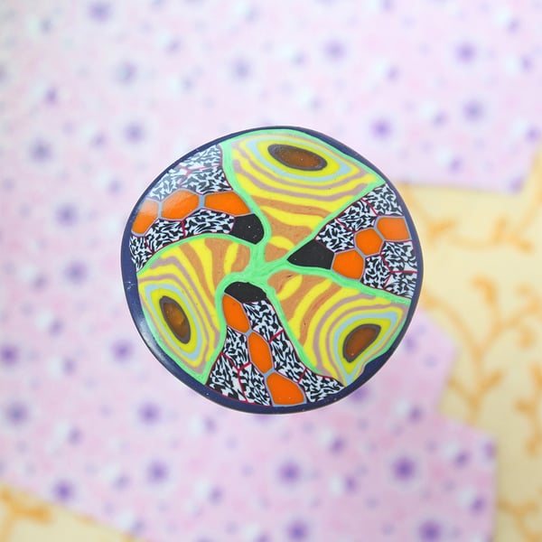 Brooch - Unique and Lively Badge Style Polymer Clay - Hippy - Retro - Woodland 