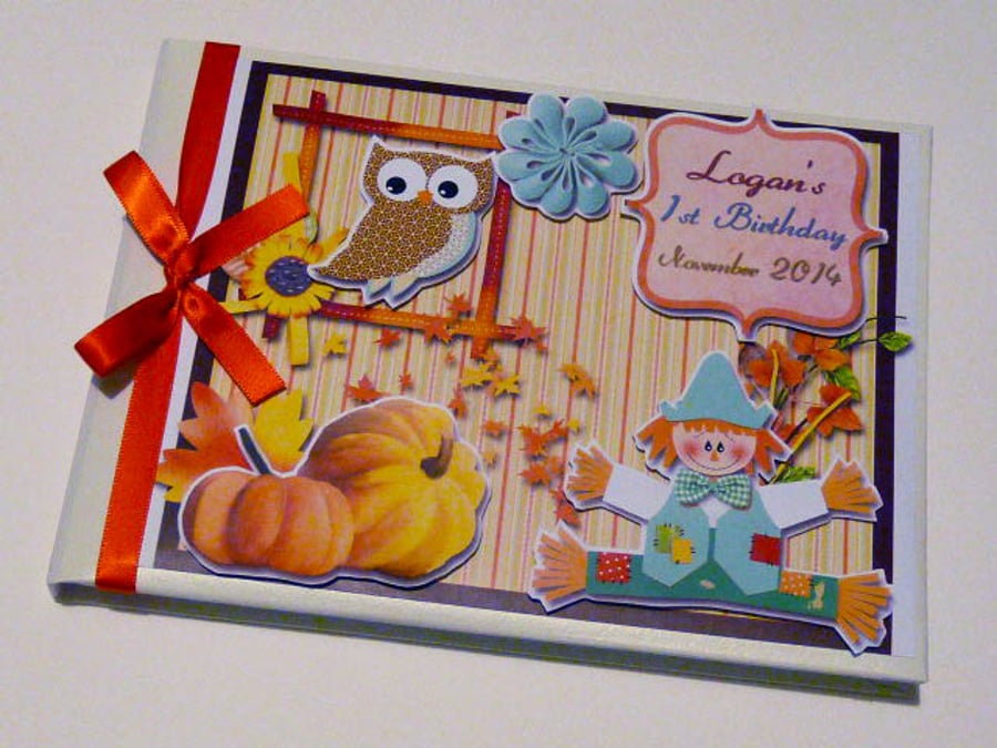 Pumpkin patch birthday guest book, scarecrow, autumn, fall guest book